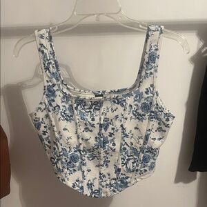 Floral Blue and White Women's Top